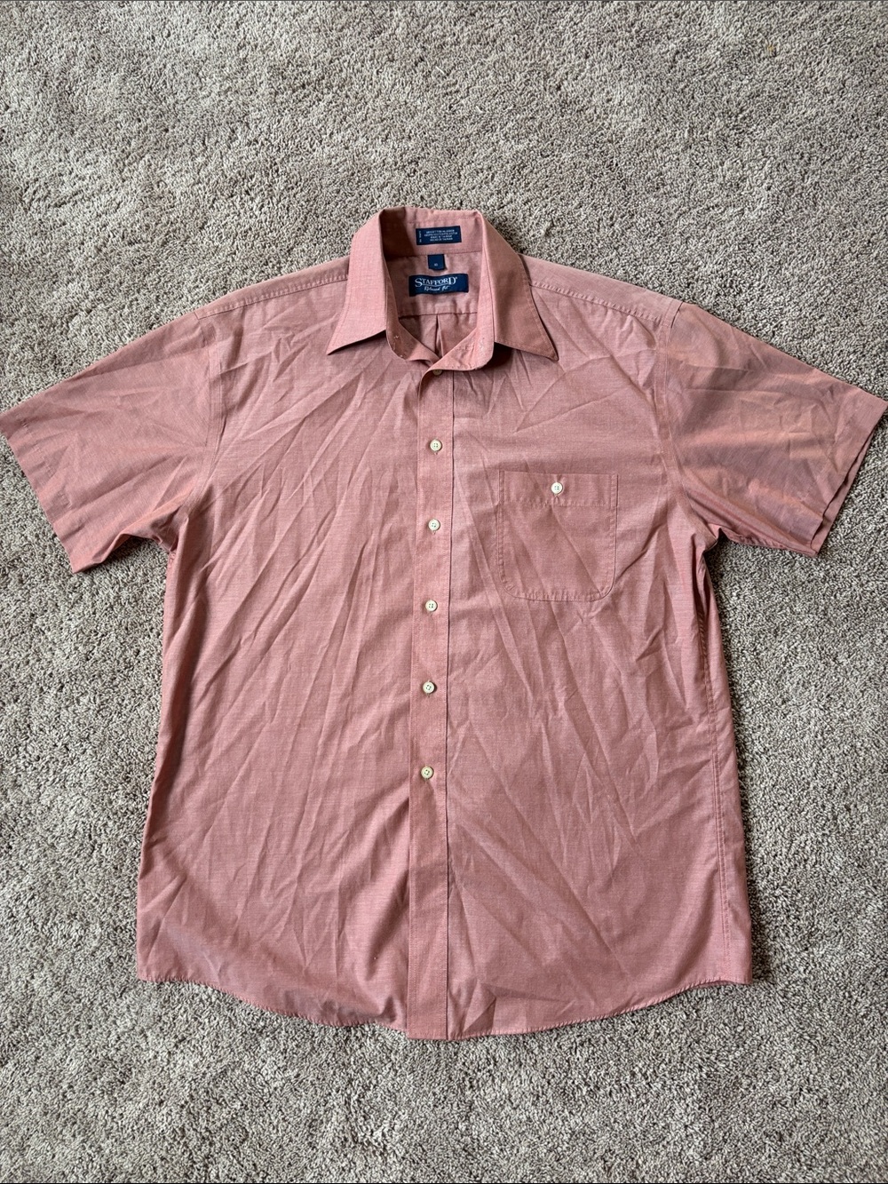 Stafford Short Sleeve Button-Down Shirt in Salmon 16